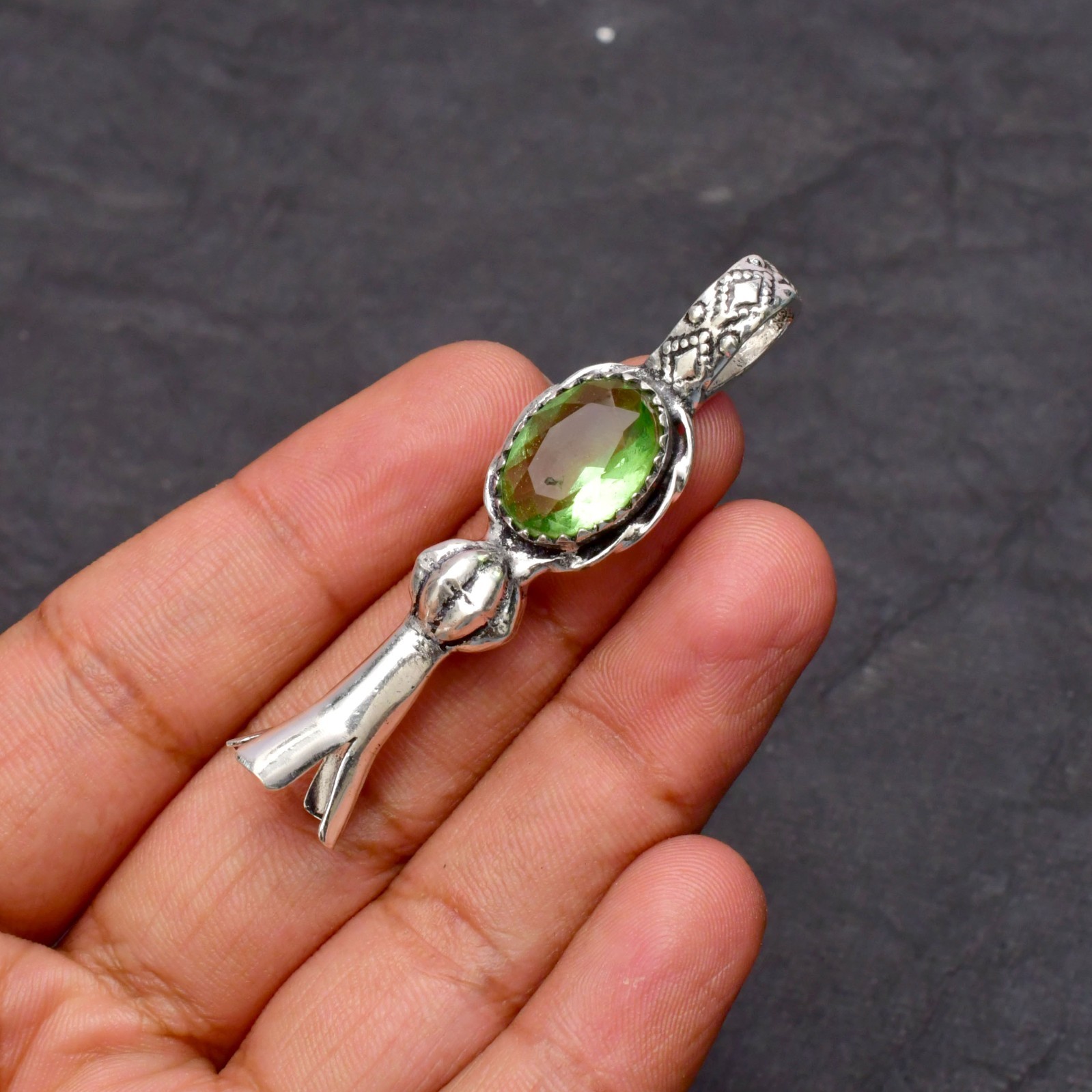 Green Amethyst Gemstone 925 Sterling Silver Jewelry Pendant 1-2″
