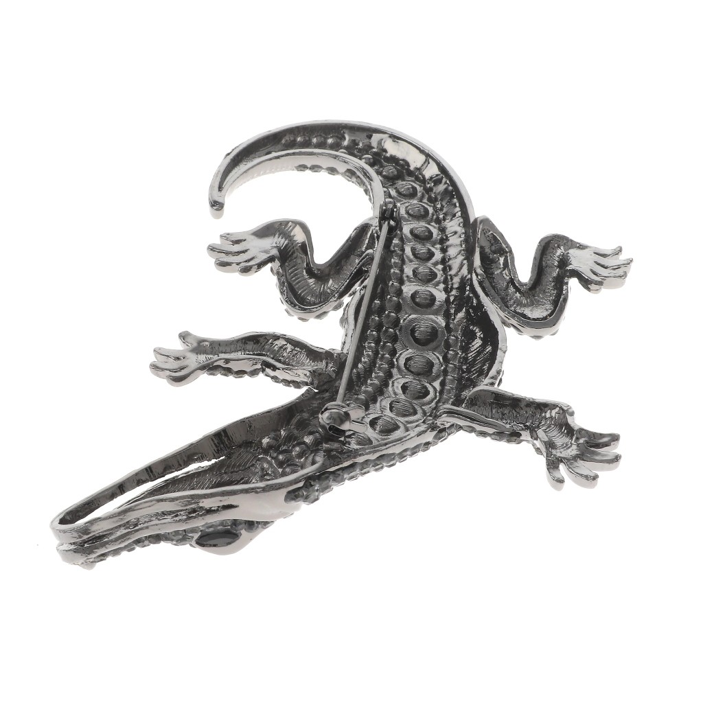 Hematite Tone Alloy Metal Large Alligator Rhinestone Brooch P1626-HBD
