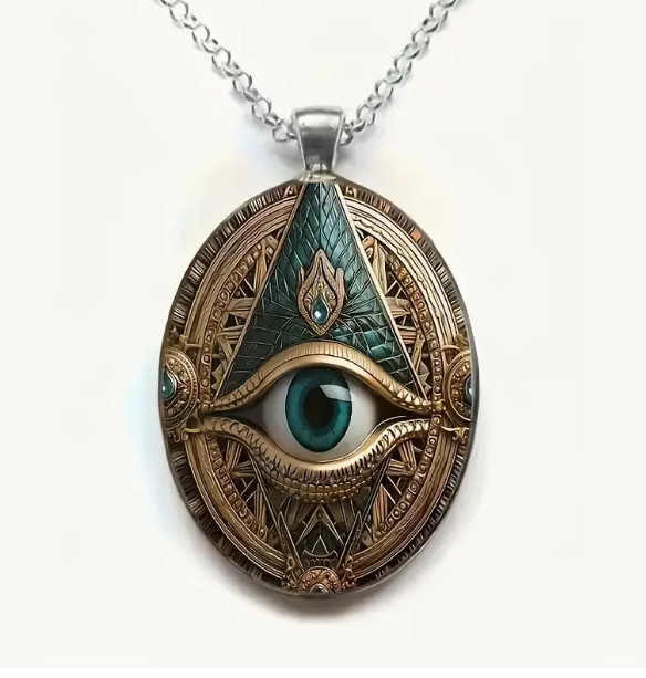 Mason Gothic Oval Jewelry Vintage Silvery Elegant Evil Eye Pendant Necklace