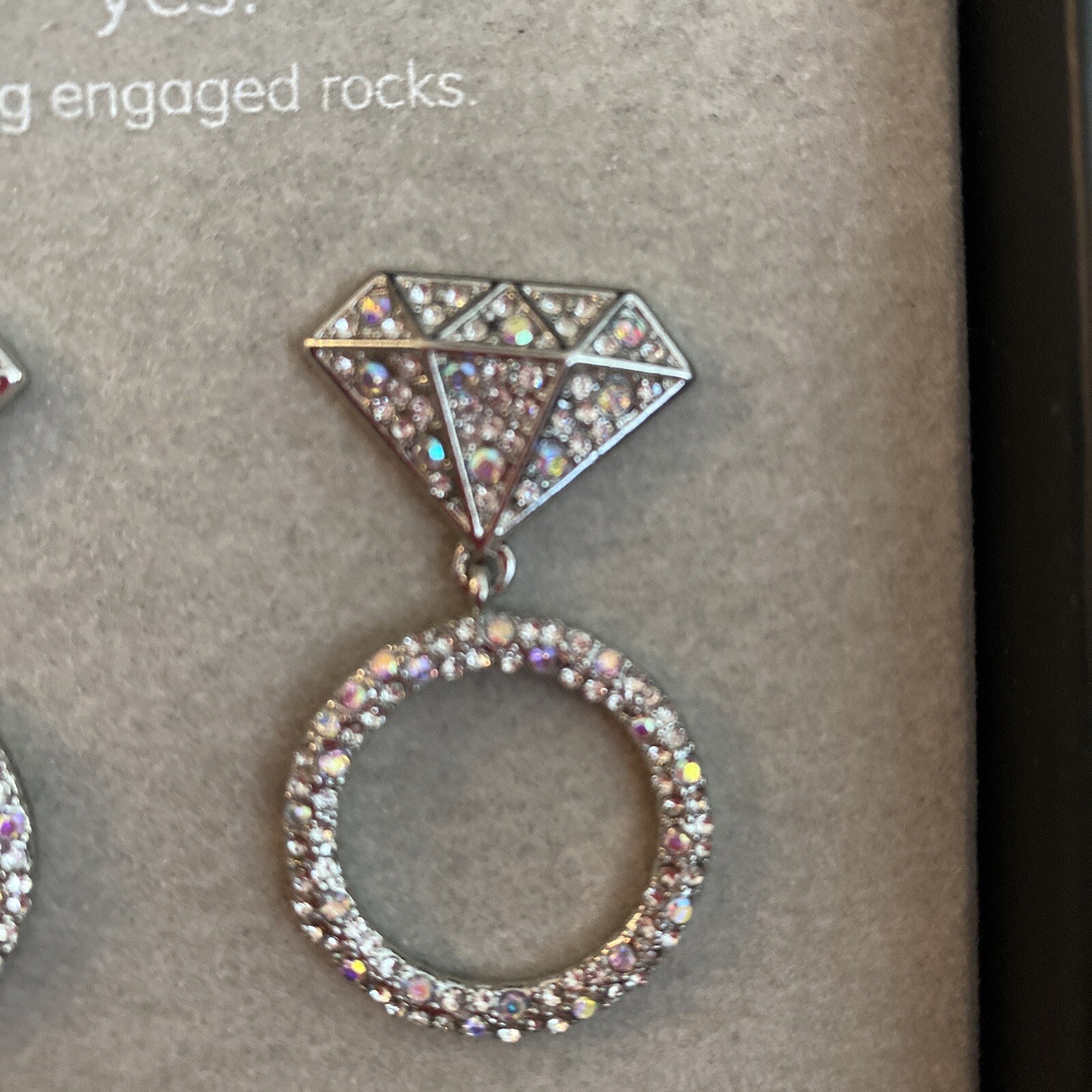 New BaubleBar Yes Being Engaged Rocks Engagement Ring Dangle Earrings NIB. Bling