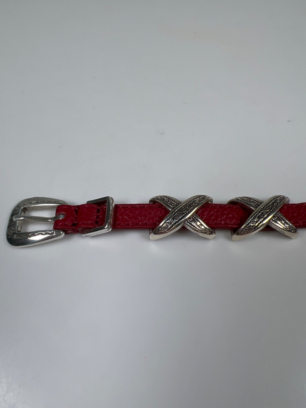 Brighton Women’s Red Leather Kriss Kross Etched Bandit 9in Bracelet