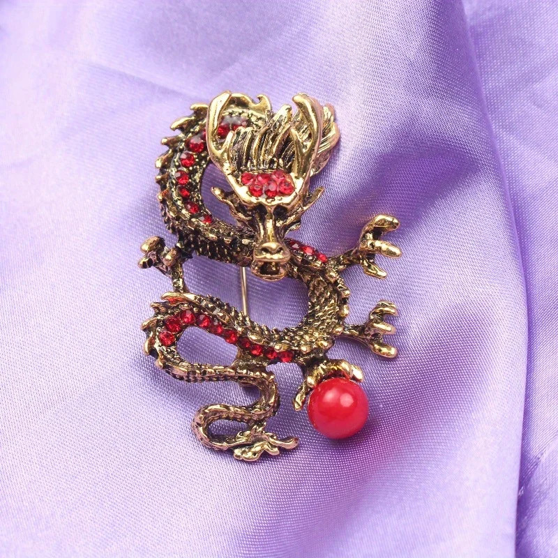 Majestic Chinese Dragon Dragon Ball Brooch Men’s Temperament Pearl Brooch