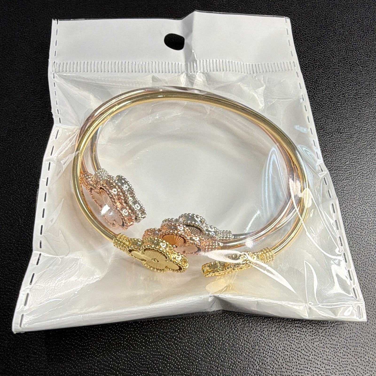 Metal Clover Shape Bangle Stackable Bracelet Gold Silver Rose Fashion Jewelry