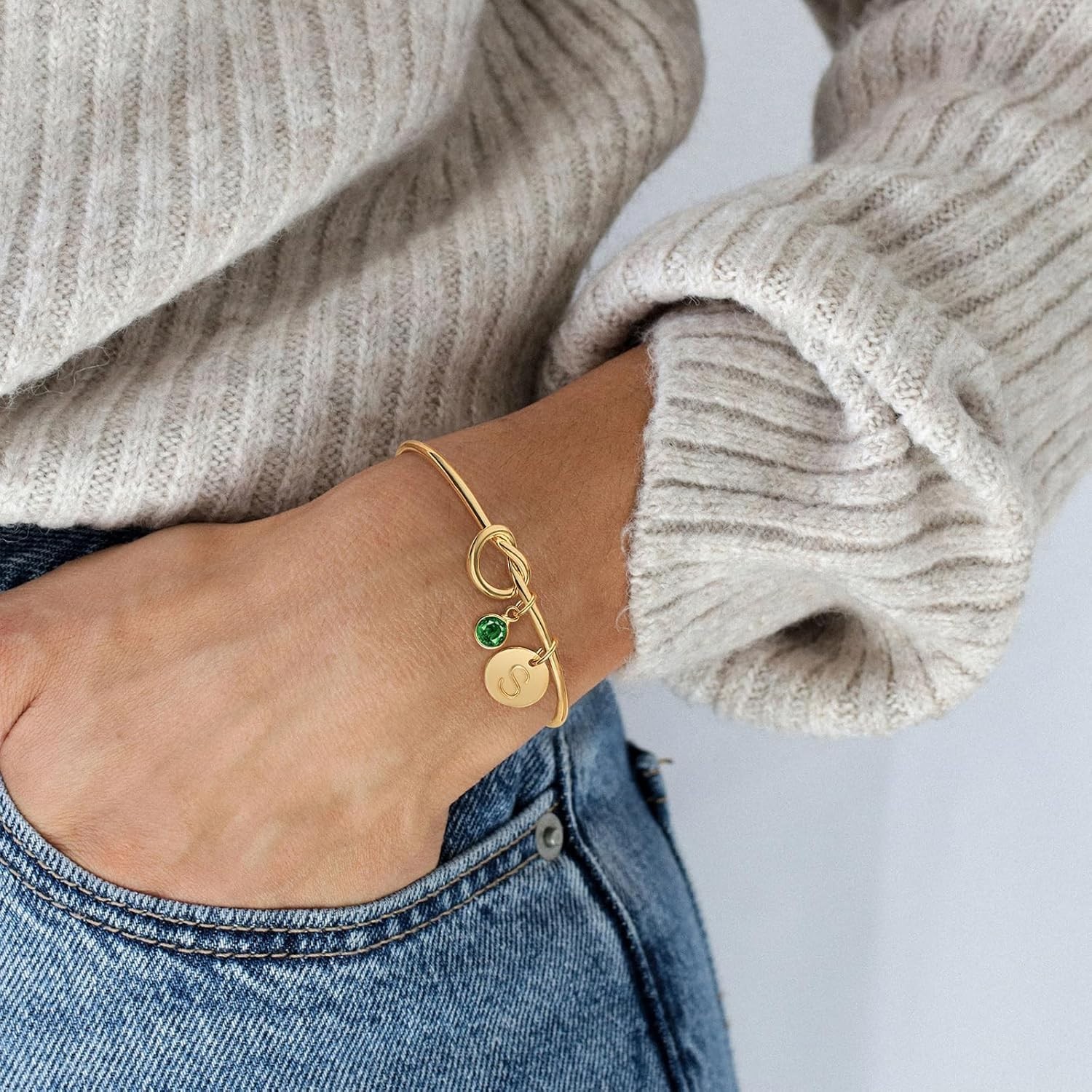 Birthstone Initial Bracelet with Love Knot – Thoughtful Gift for Any Occasion