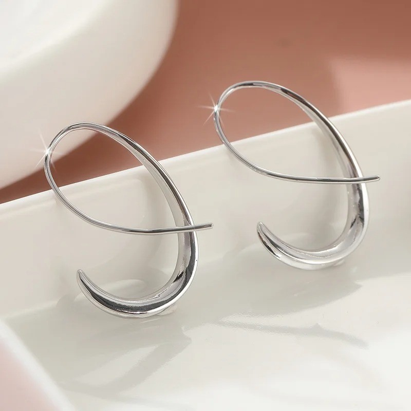 Simple Silver Geometric Dangle Earrings Glossy Fashion Jewelry