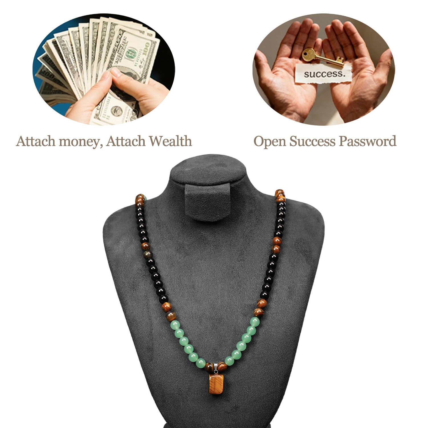 Money Attraction Necklace & Tiger Eye Pendant Healing Crystal Stone Jewelry Gift