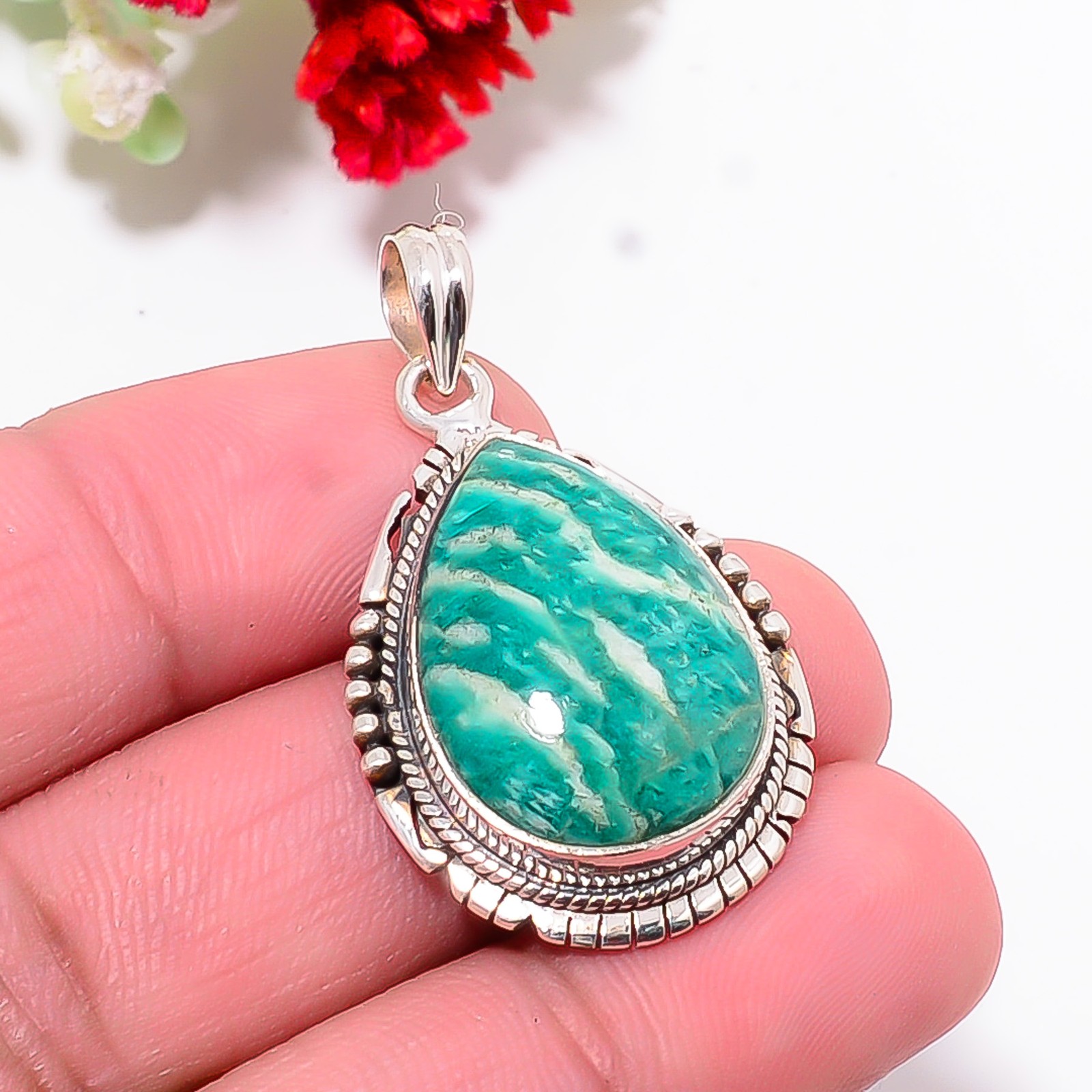 Amazonite – Colorado Mines Designer Handmade 925 Sterling Silver Pendant 1.5″ P8