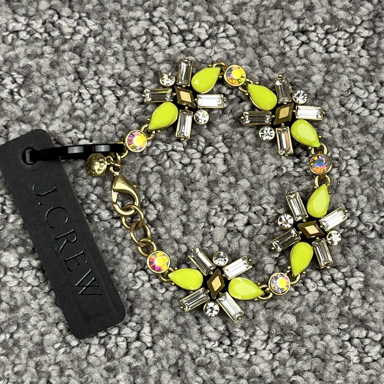 J Crew Yellow Crystal Rhinestone Chain Bracelet Gold Tone Womens Jewelry 7 Inch