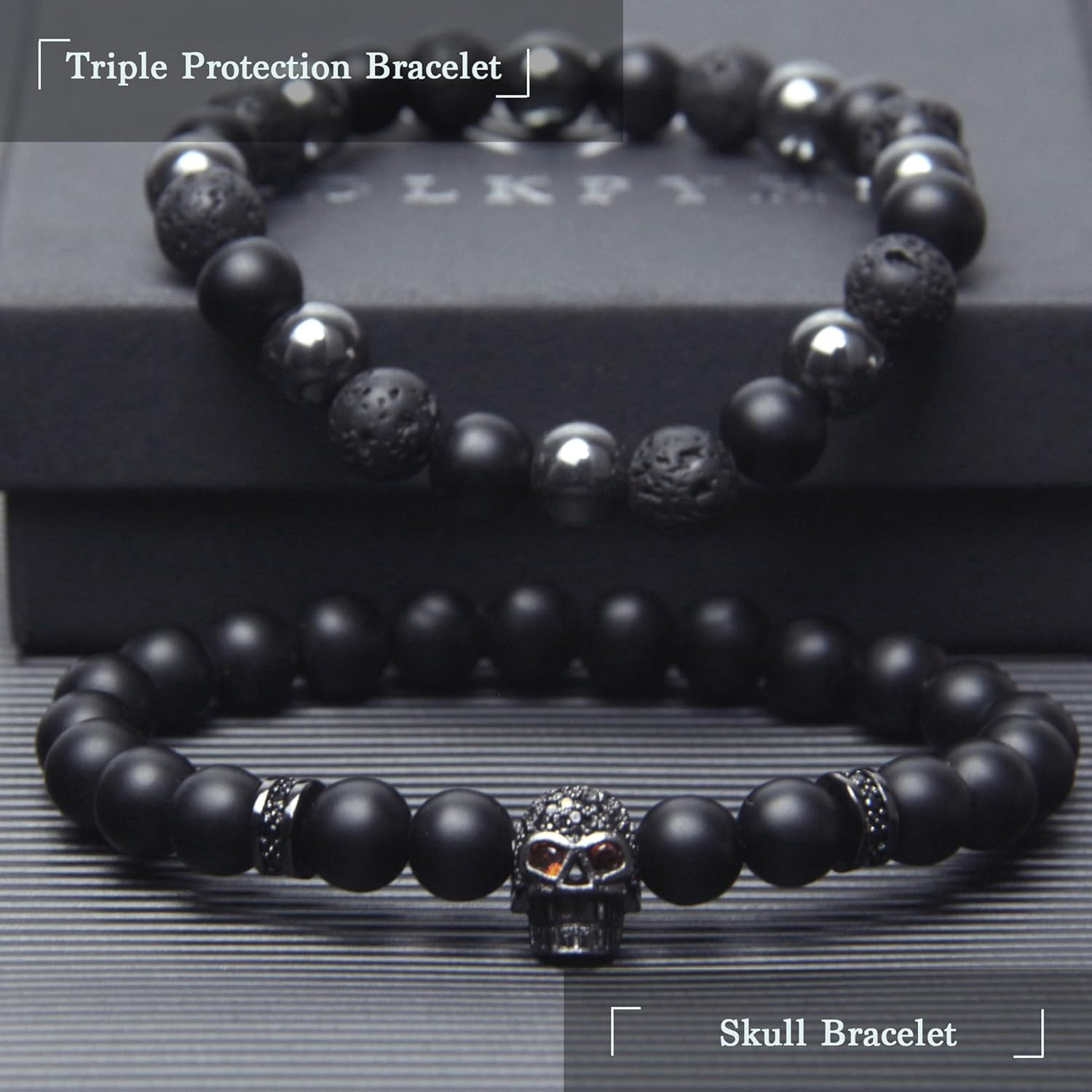 Black Obsidian Bracelet for Men – Black Tourmaline Beaded Bracelets – Mens Brace