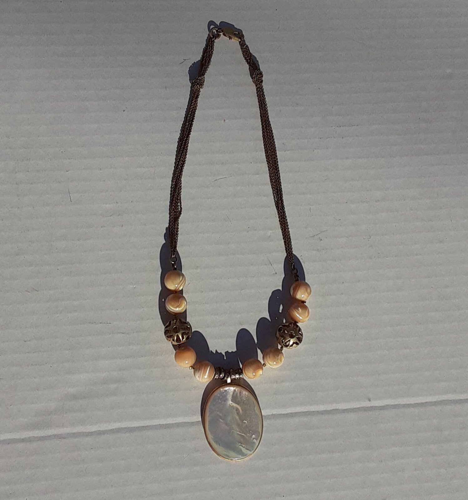 Shell Necklace Boho Jewelry Pendant Filigree Beads Multi Chain Victorian Style