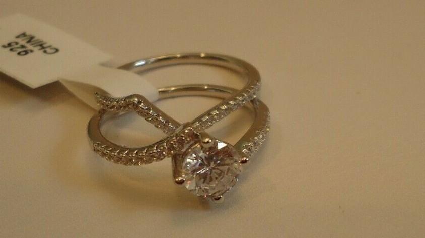 ZIG ZAG ENGAGEMENT RING SET W/ LAB STONE / 925 STERLING SILVER / SZ 5,6,7,8,9