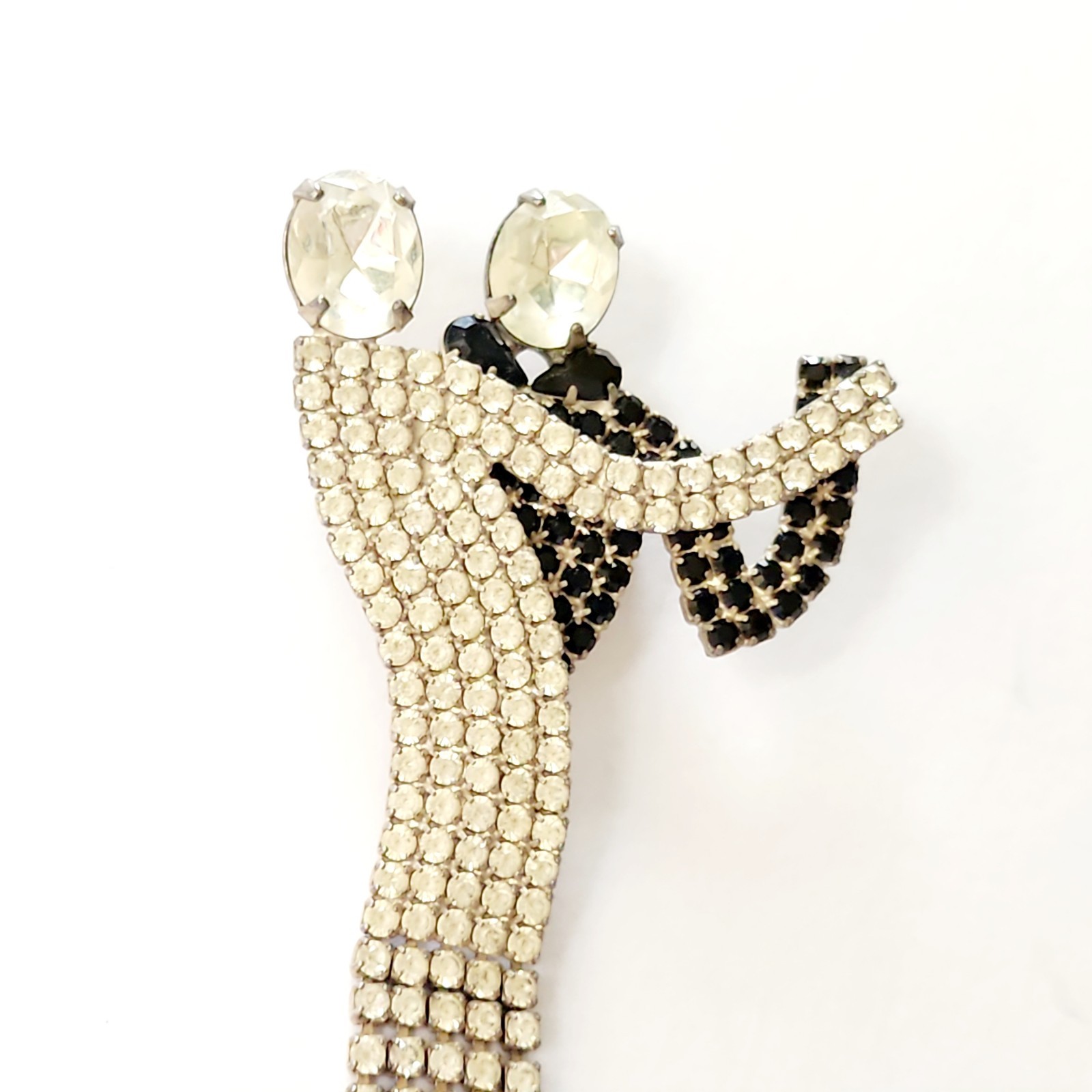 Art Deco Brooch Dancing Black And White Rhinestone Encrusted Moving Couple Pin