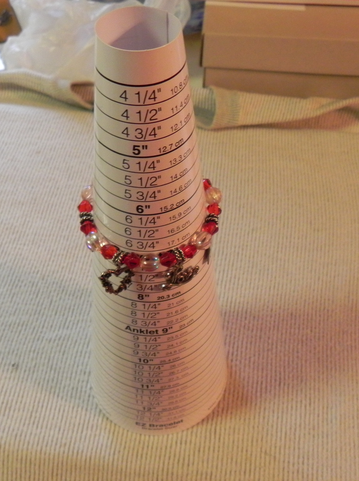 Red charm bracelet Beaded Valentines Love Letters Hearts AB crystal beads NICE