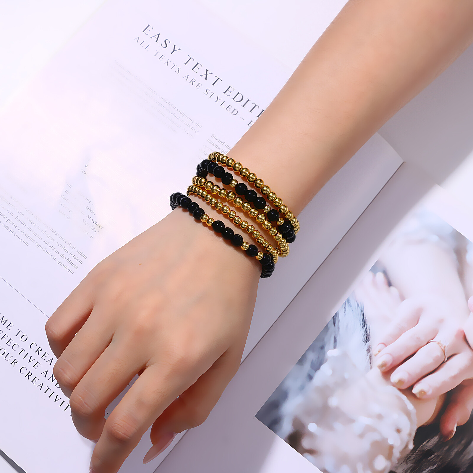 5Pcs Women Girls Gold Tone Boho Stackable Beaded Stretch Bracelets Wedding Gift