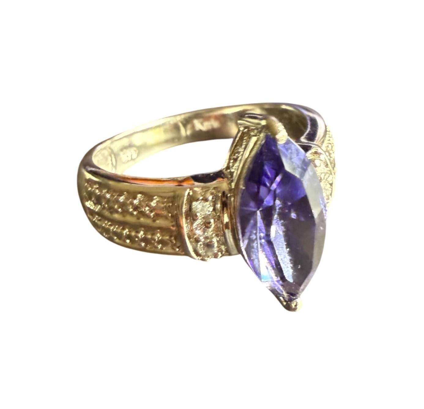 Marquise Cut Purple Simulated Gemstone Ring With Silver Band 10 Elegant Design
