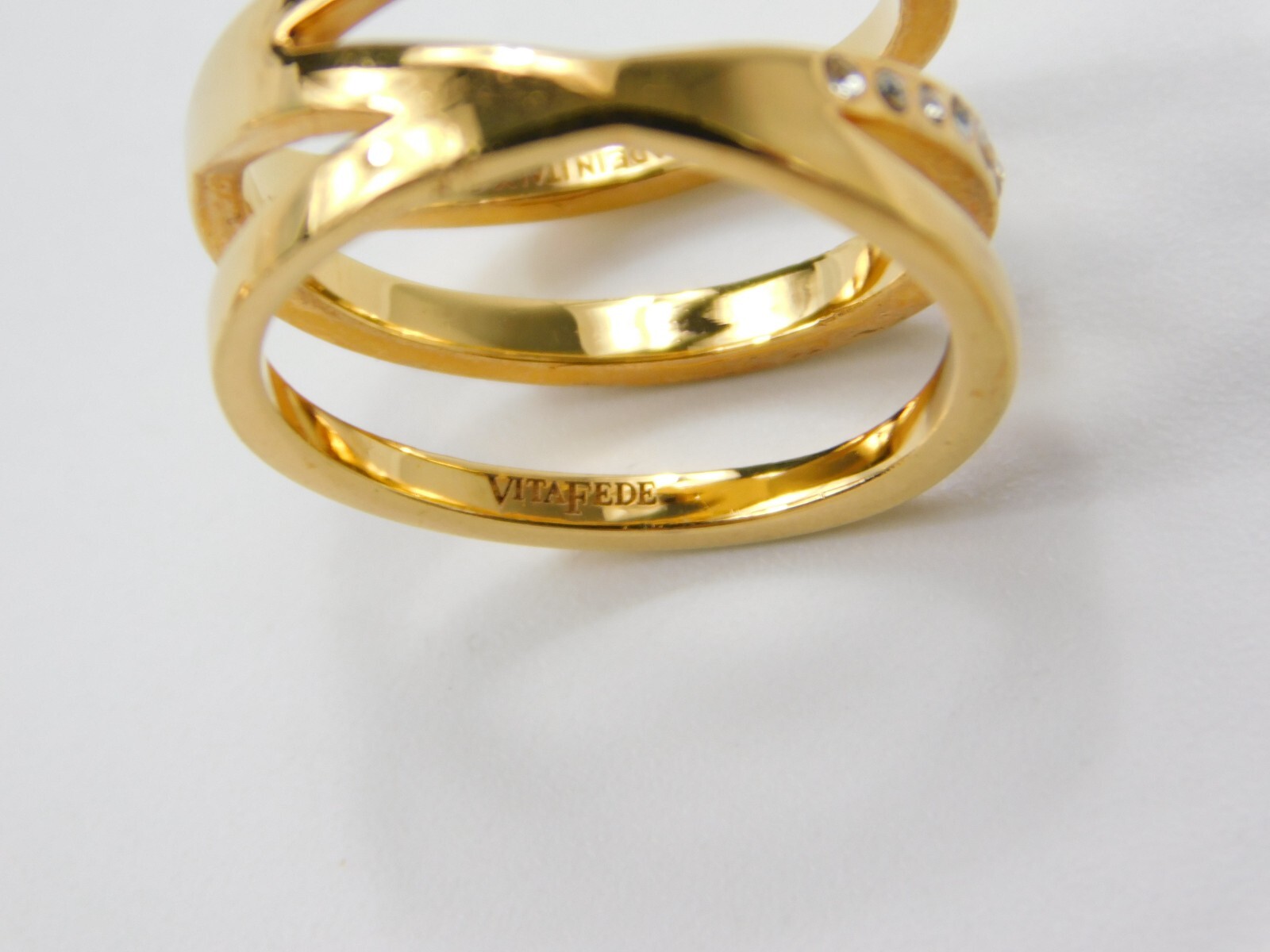 Vita Fede Italy Gold Tone Pave Crystal Ring Size 6 Designer