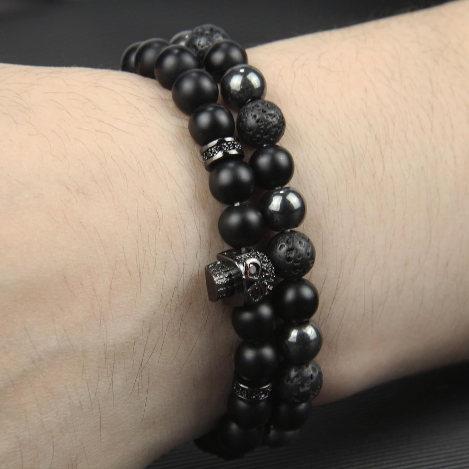 Black Obsidian Bracelet for Men – Black Tourmaline Beaded Bracelets – Mens Brace