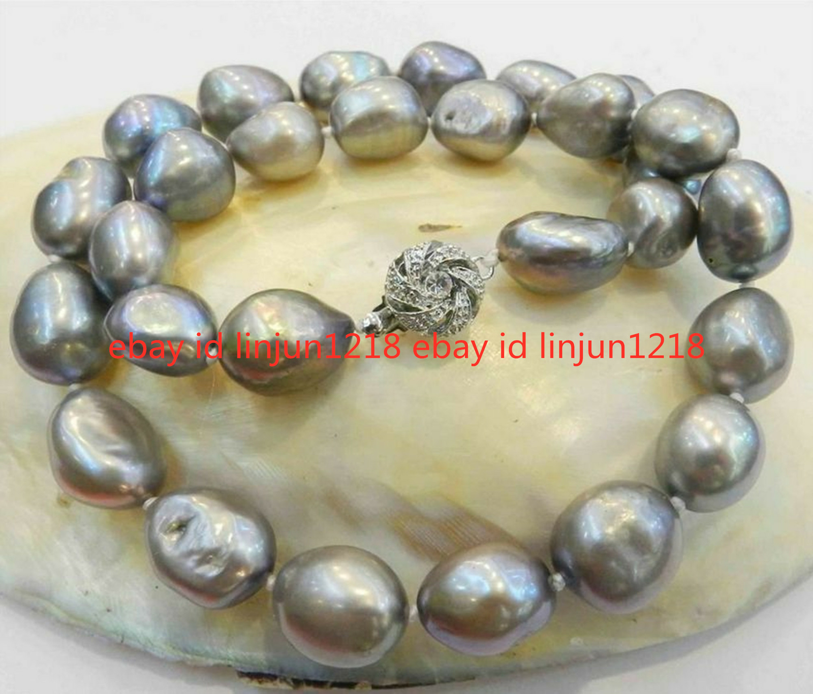 LARGE 9-10MM SILVER GRAY REAL BAROQUE CULTURED PEARL NECKLACE 18” AAA+