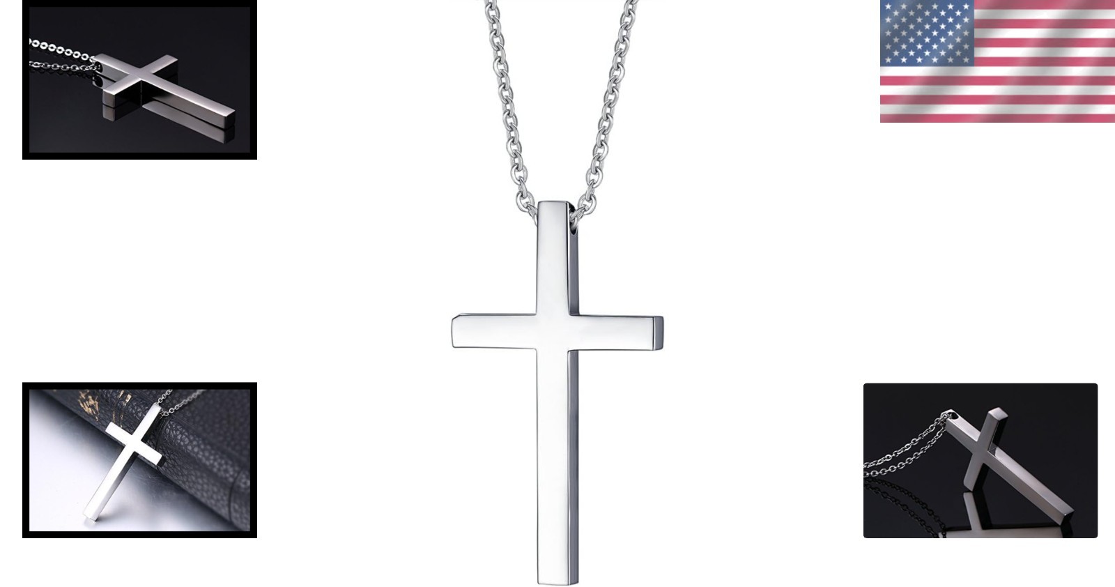 Simple Polished Cross Pendant Necklace with 24-Inch Link Chain for All Occasions