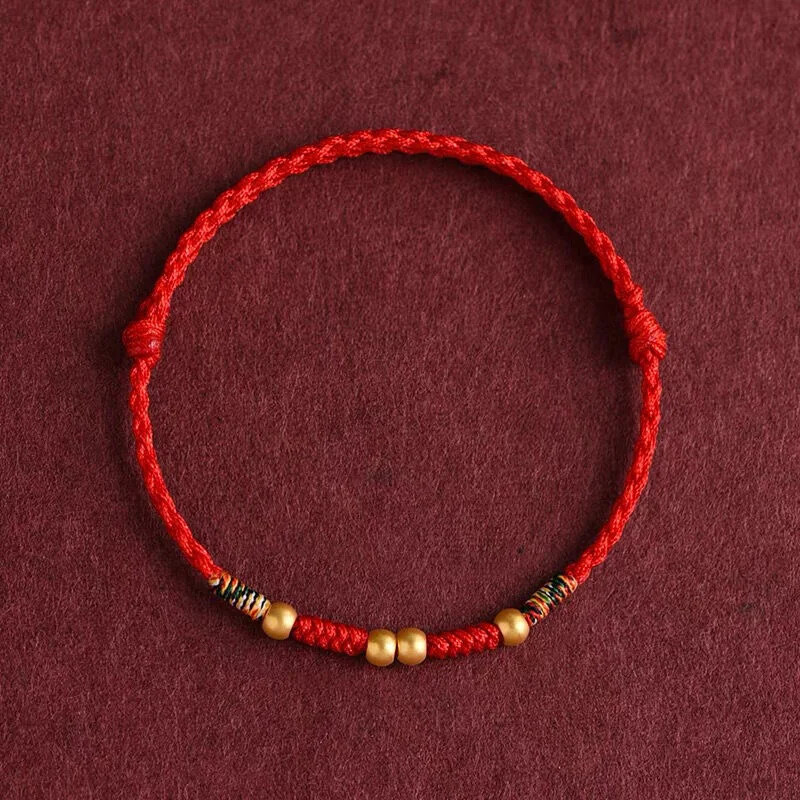 Hand Braided Copper Beads Red Rope Luck Bangles Anklets Size Adjust Handmade