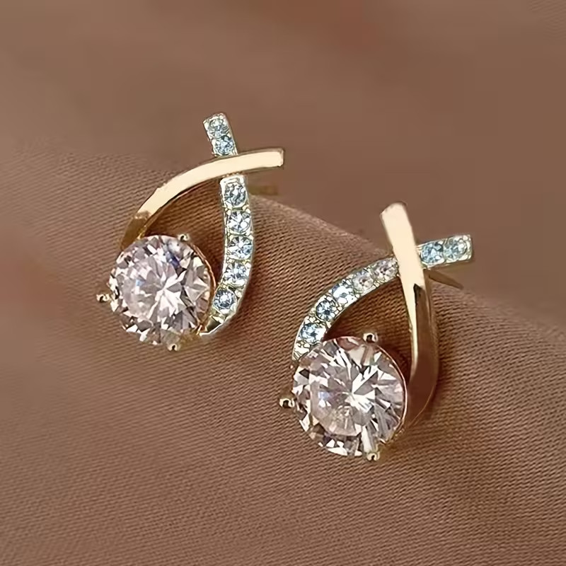 18K Gold Plated Hoop Earrings Women Crystal Drop Dangle Elegant Fashion Jewelry