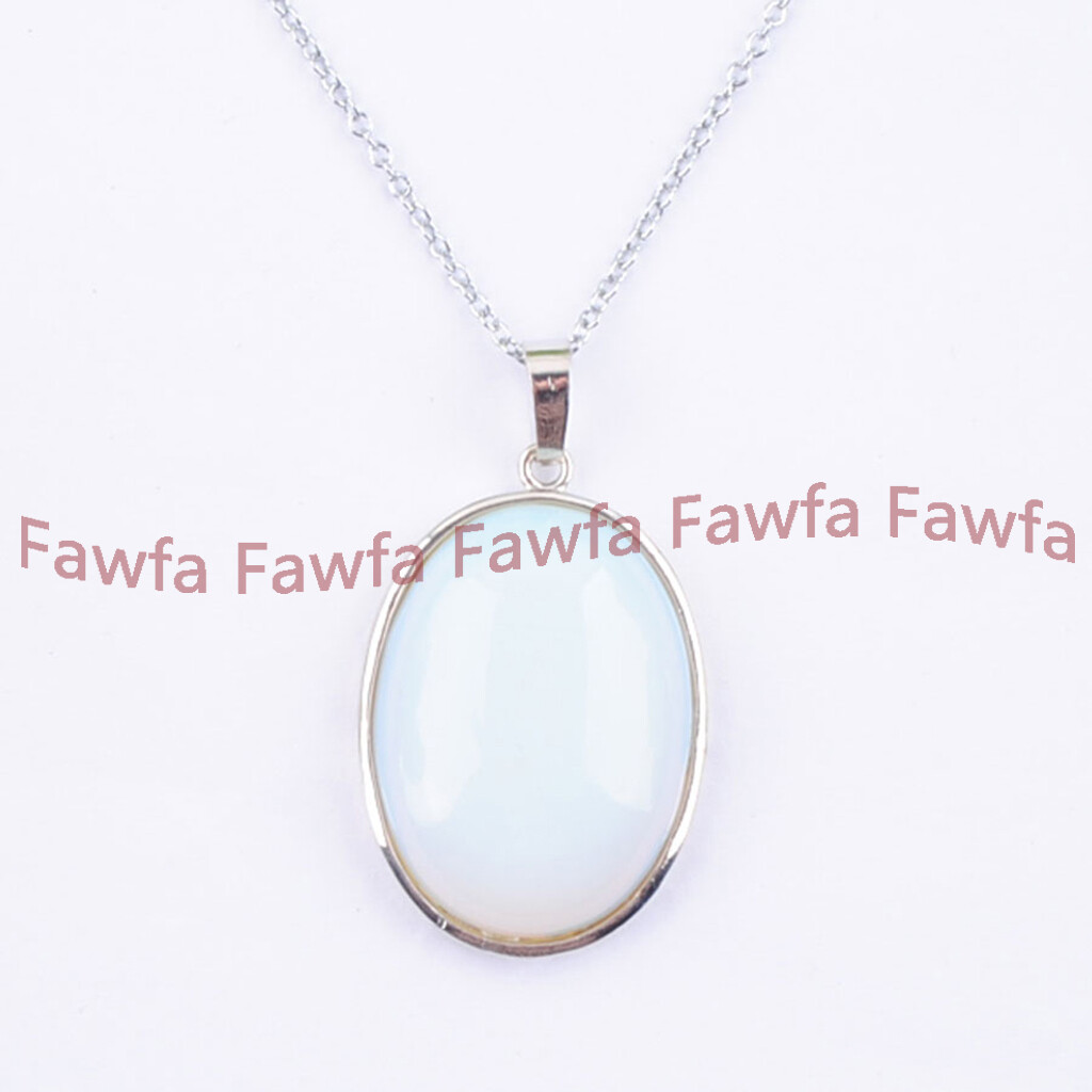 Natural White Opal Oval Gems Pendant Jewelry Necklace 925 Silver Plated Chain