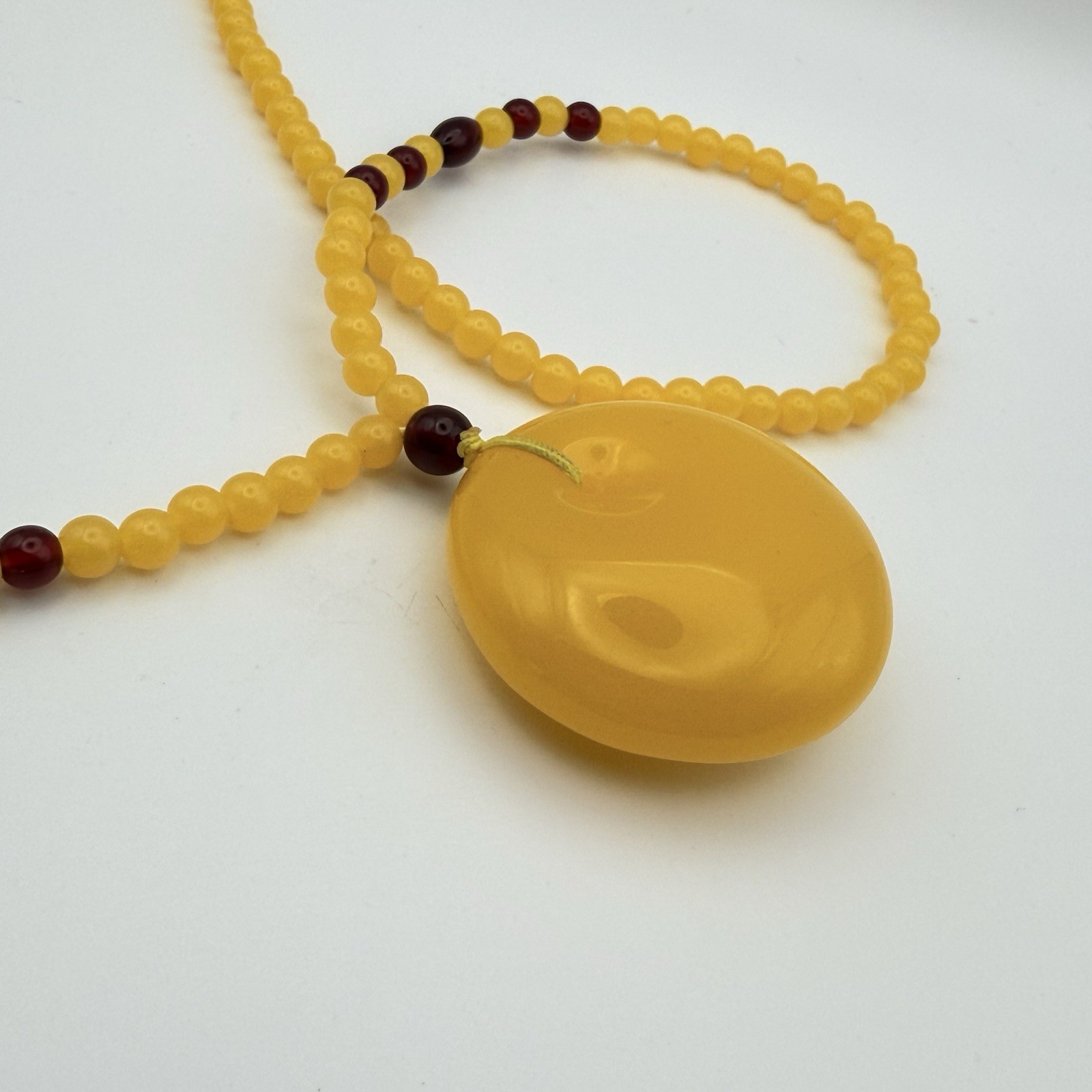 Retro Yellow Plastic Beaded Necklace Large Disc Pendant Statement Boho
