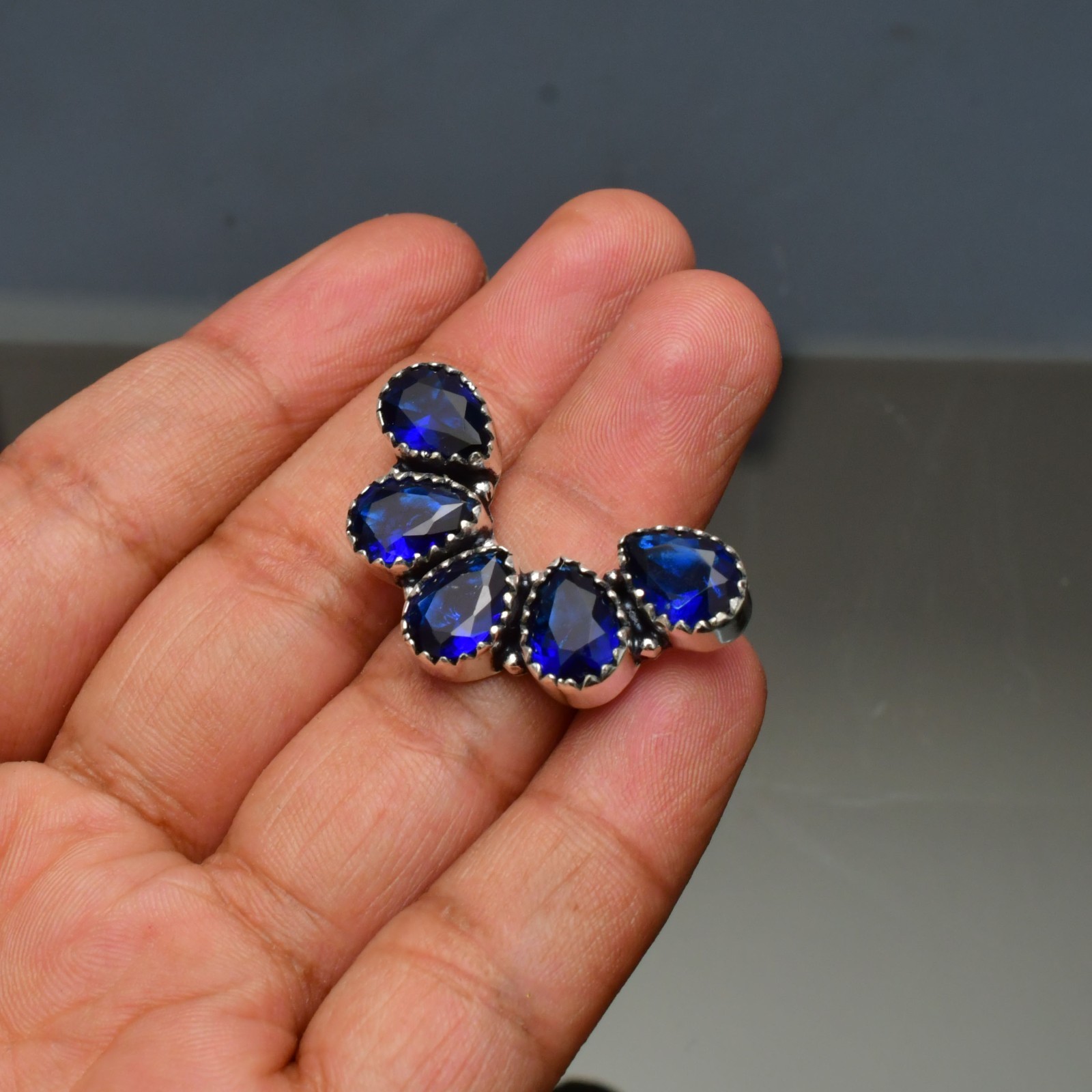 Blue Sapphire (Lab-Created)Gemstone 925 sterling silver Handmade Ring- All Size