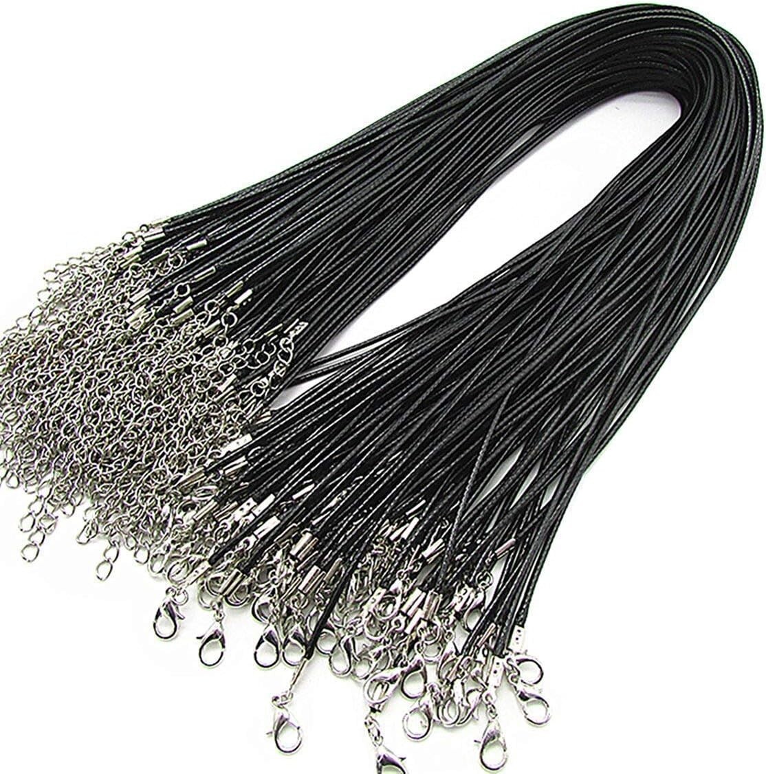24” Black Braided Leather Necklace Cord Rope with Lobster Claw Clasp 2.0mm 20