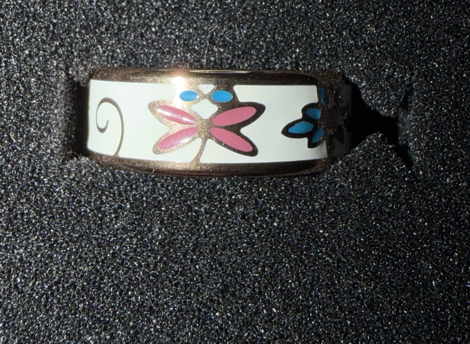 HALO 3 smart ring White Floral Enamel Stainless Steel Stackable Band Ring Size 8