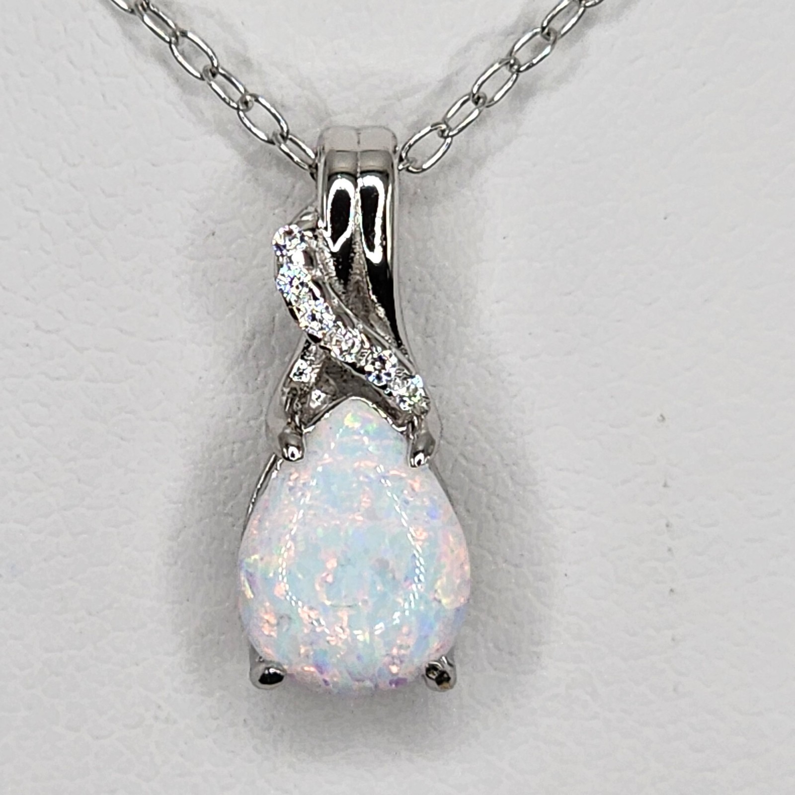 925 NEW Sterling Silver Pendant &Earrings Set Lab Created Opals &CZ