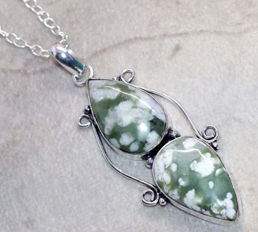 Long Peace Jade 925 Silver Plated Necklace 18″ New Year Jewelry Trendy MJ