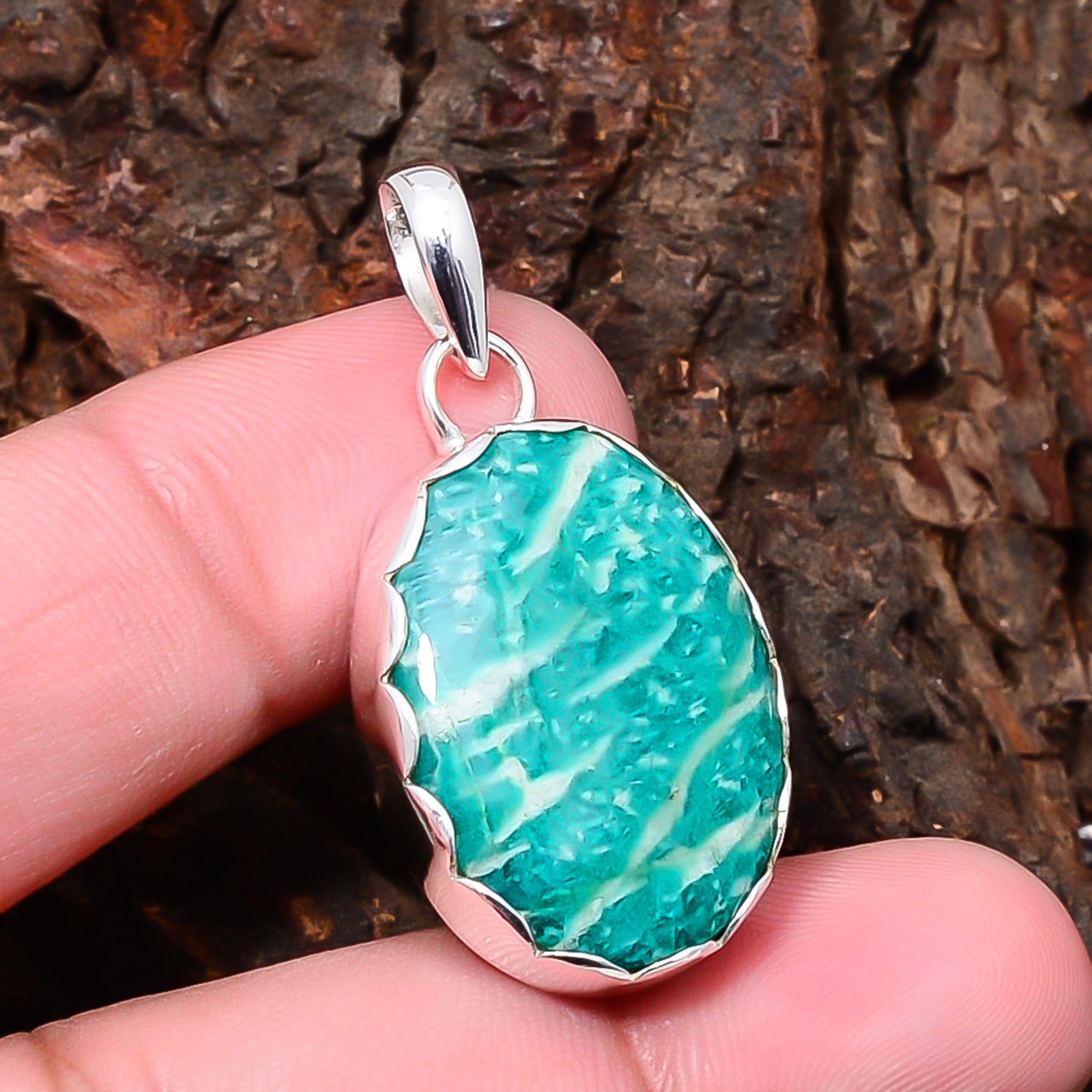 Amazonite – Colorado Mines Handmade 925 Sterling Silver Pendant 1.37″ P19
