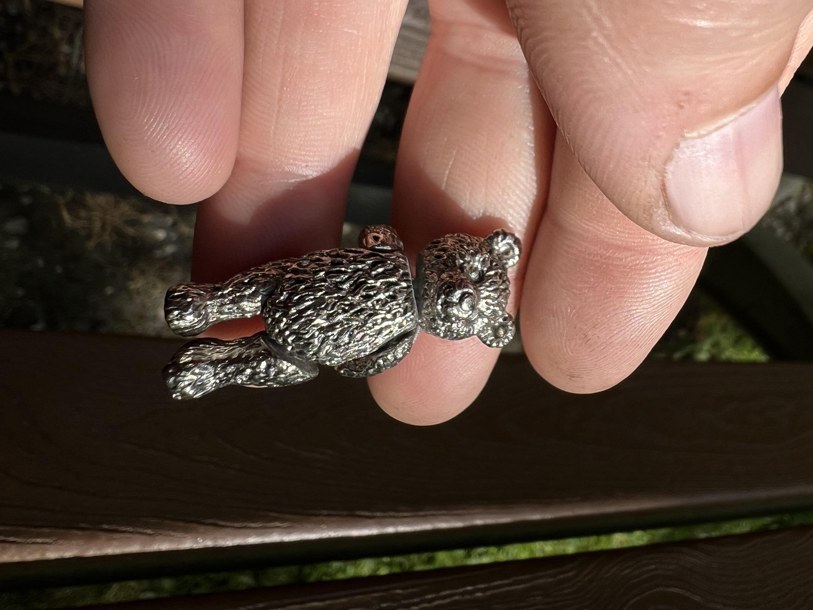 Silver Teddy Bear Lapel Pin Brooch 3D Metal Toy Animal Articulated Posable