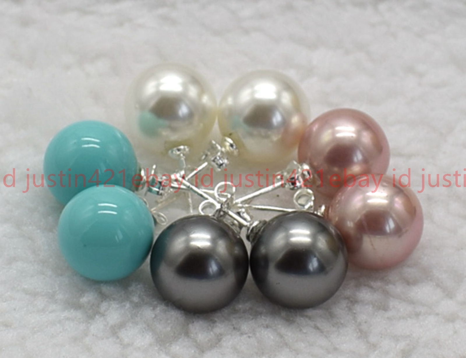 8/10/12/14mm Natural Multicolor Round Shell Pearl Beads 925 Silver Stud Earrings