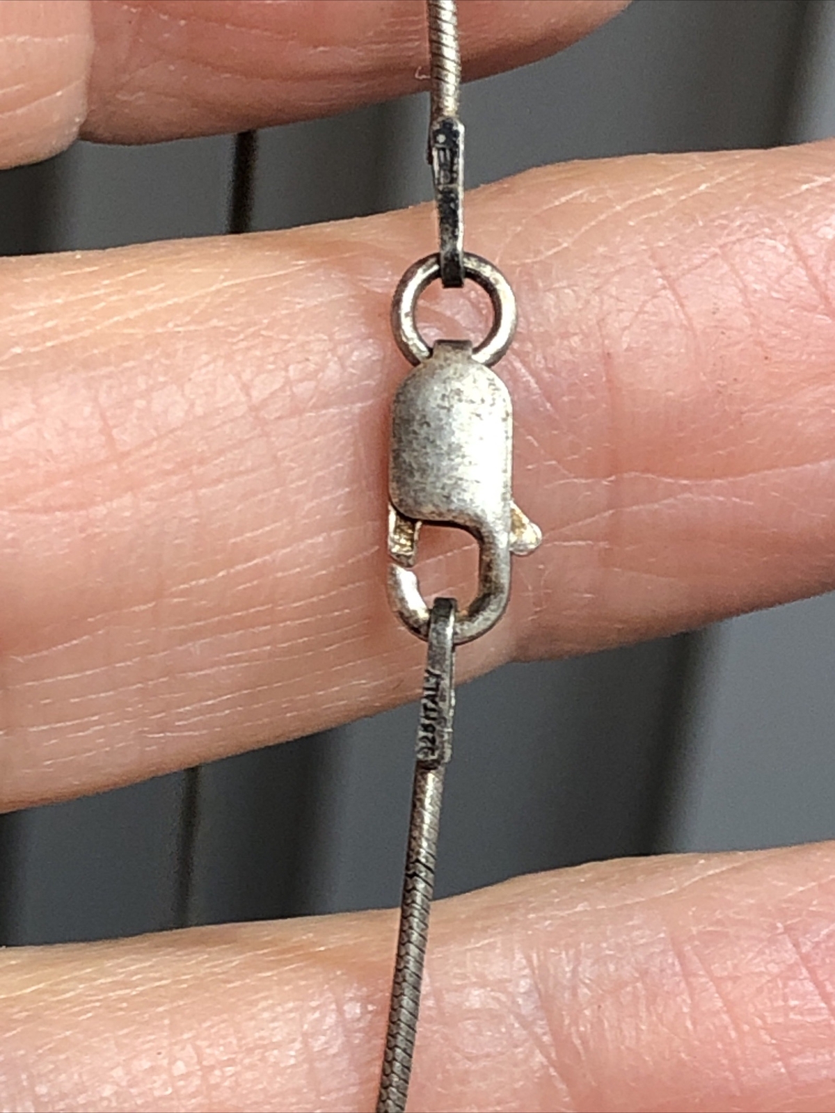 2. Vintage Sterling silver 925 Prehnite Stone Snake chain Necklace 30″, 9.1g