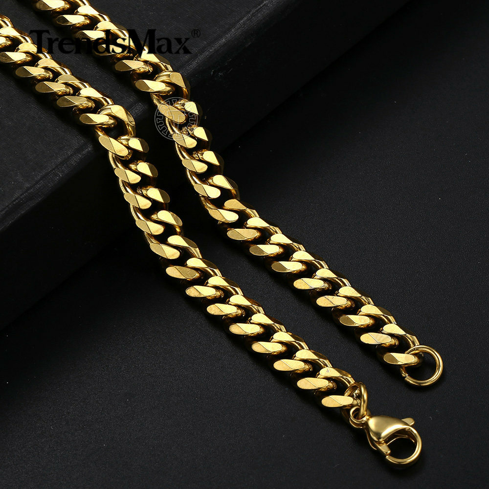 7mm Gold Filled Stainless Steel Bracelet & Necklace Jewelry Set Cuban Curb Chain