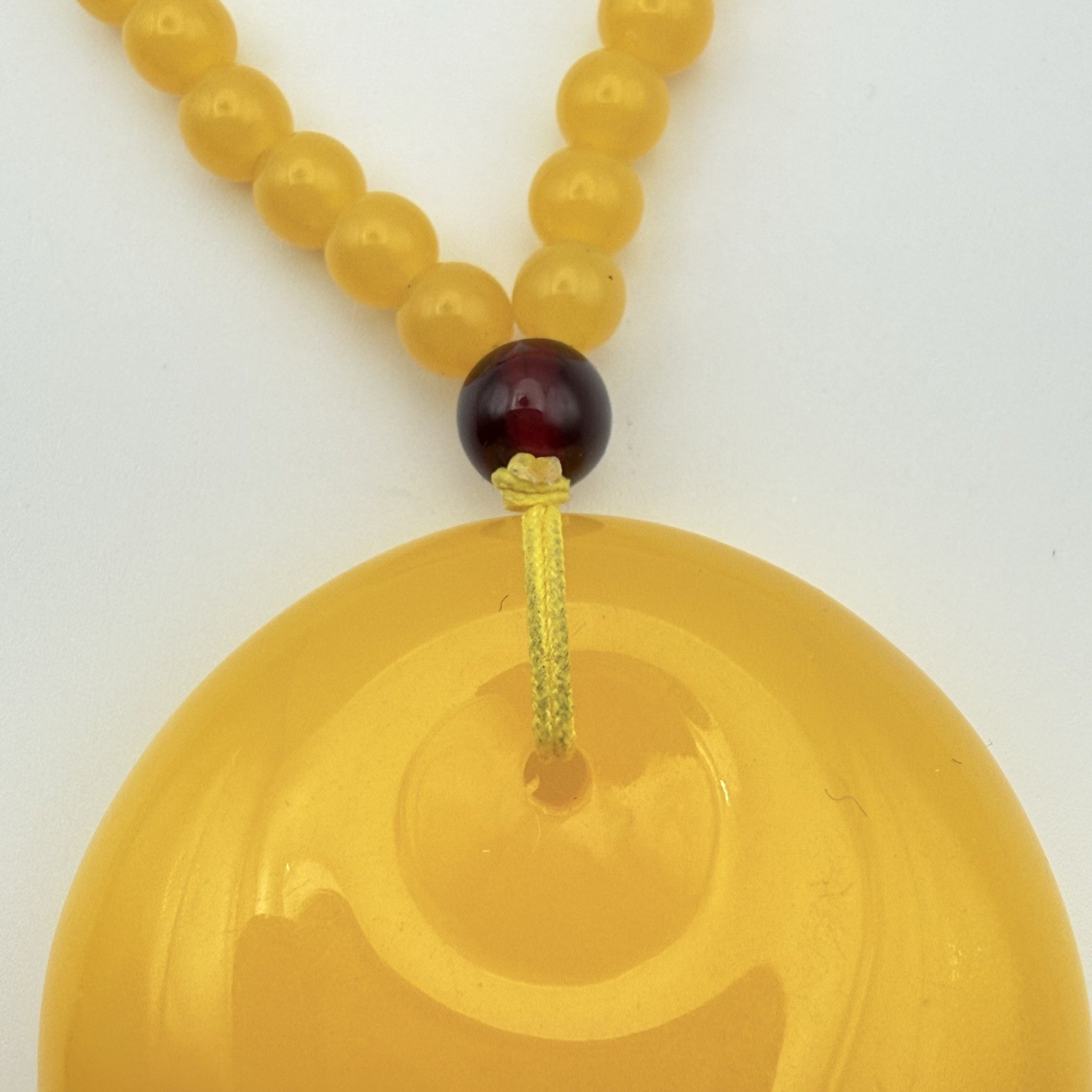Retro Yellow Plastic Beaded Necklace Large Disc Pendant Statement Boho