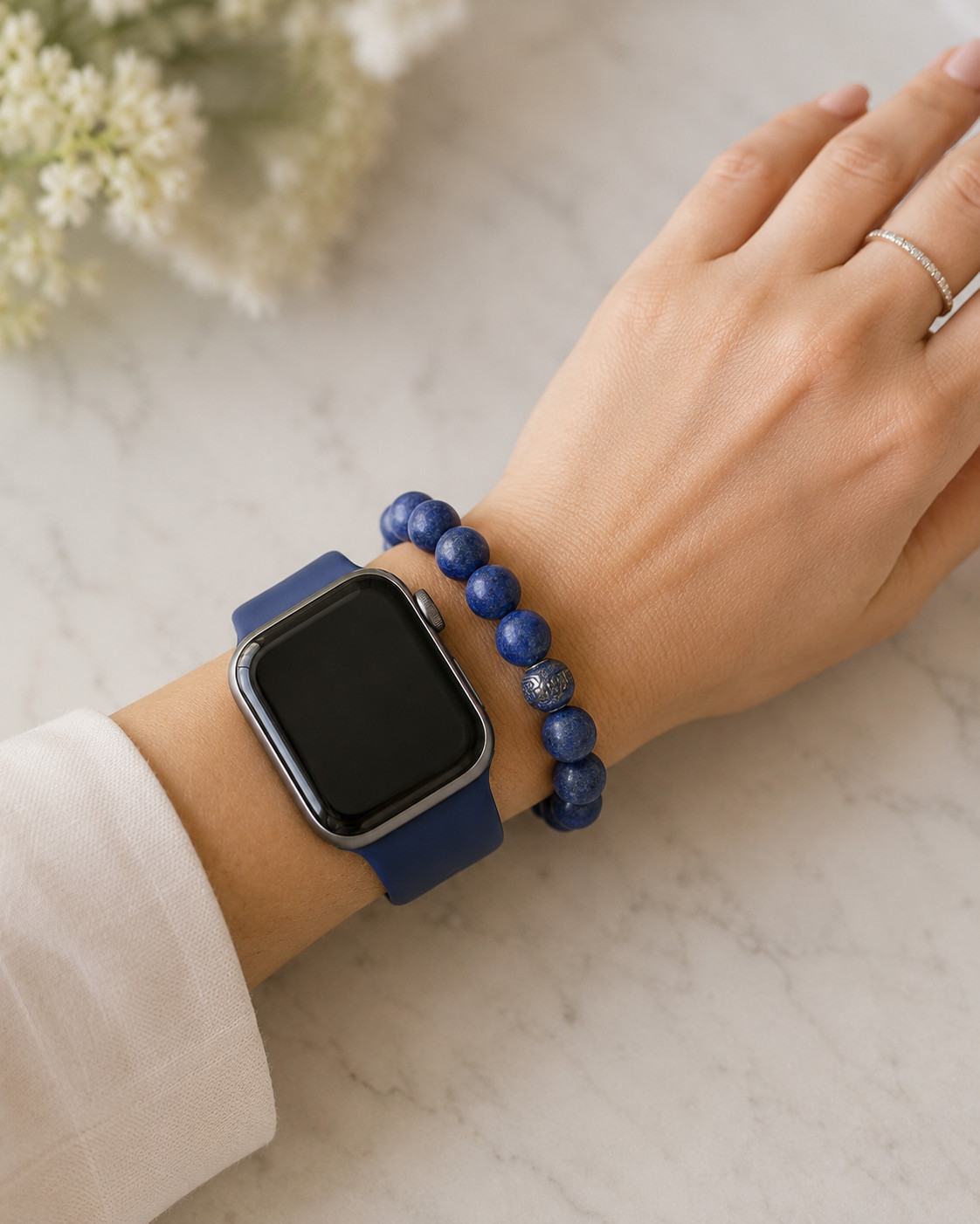 SkyFoxy Matte Lapis Lazuli 10mm Beaded Stretch Bracelet 7.5 8.5 in