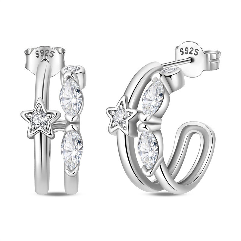 PANDACH 925 Sterling Silver Half-Circle Stud Earrings For Women Jewelry Gifts