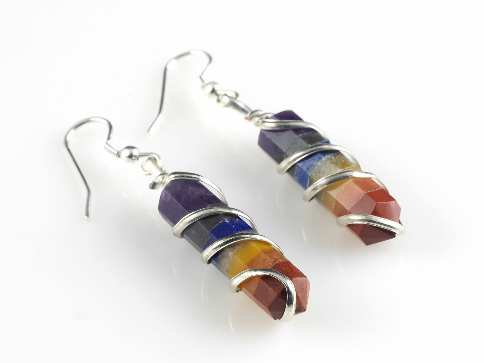 7 Chakra Gemstone Point Earrings Rainbow Crystal Earring for Reiki Energy Heal