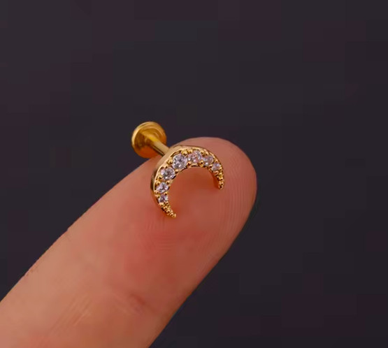 Moon Internal Threaded Flat Back Cartilage Helix Lobe Tragus Conch Earring UK
