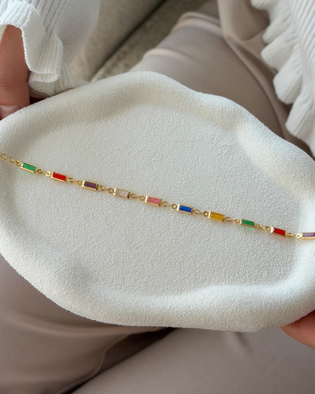 Colorful Chain Bracelet, CZ 18K Gold-Plated Bracelet, multicolor Bracelet