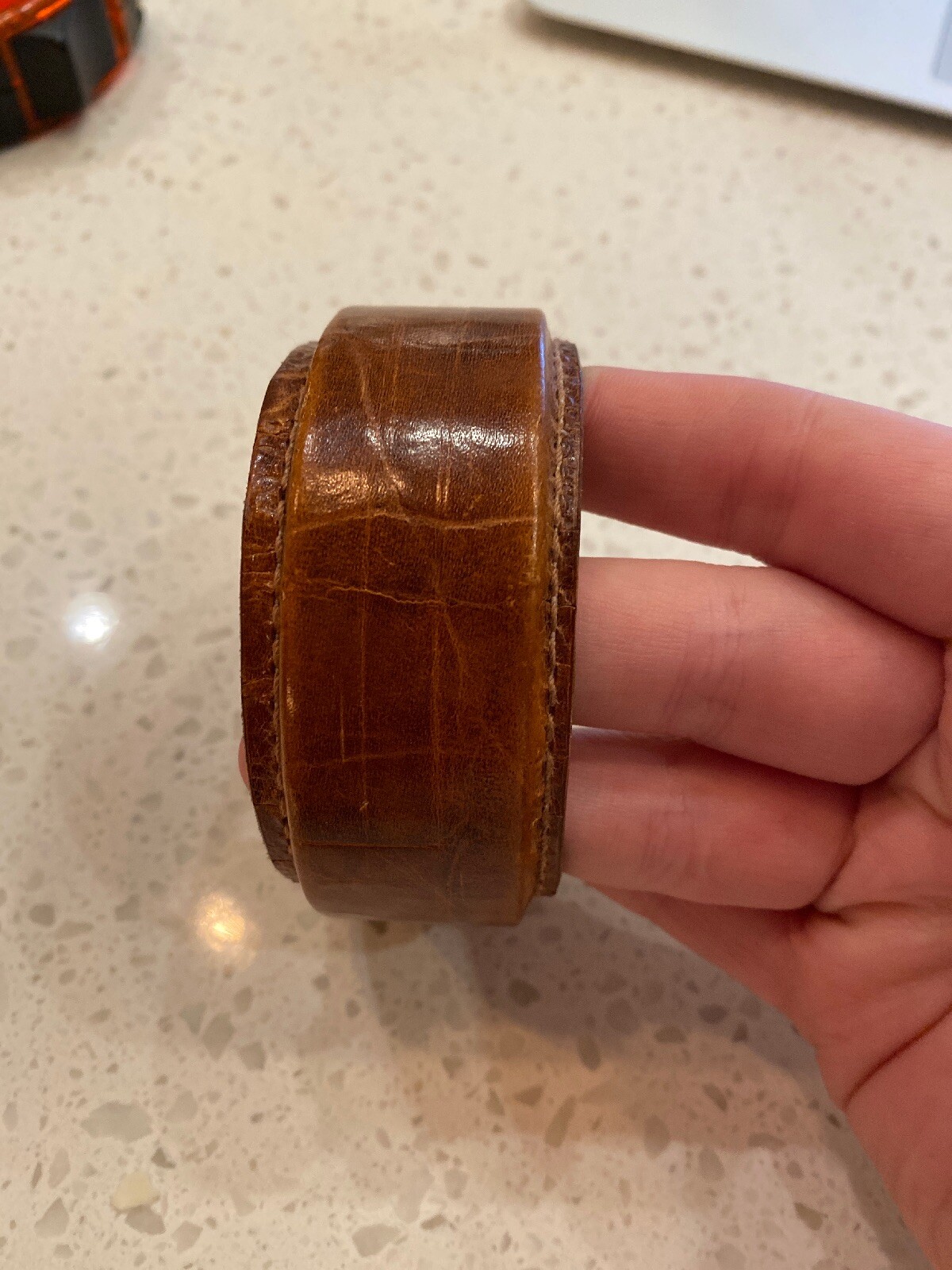 Authentic FURLA Brown Leather Bangle Bracelet 3.1 cm diameter