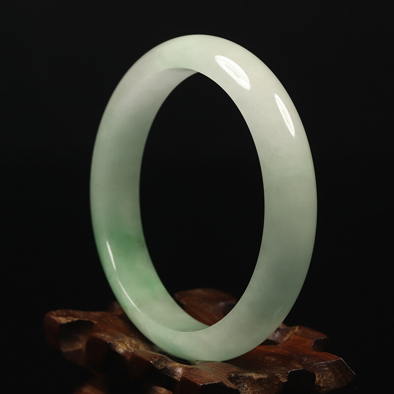 59mm White Green Jadeite Jade Bangle Bracelet Chinese Jade Bangle Women’s 11135