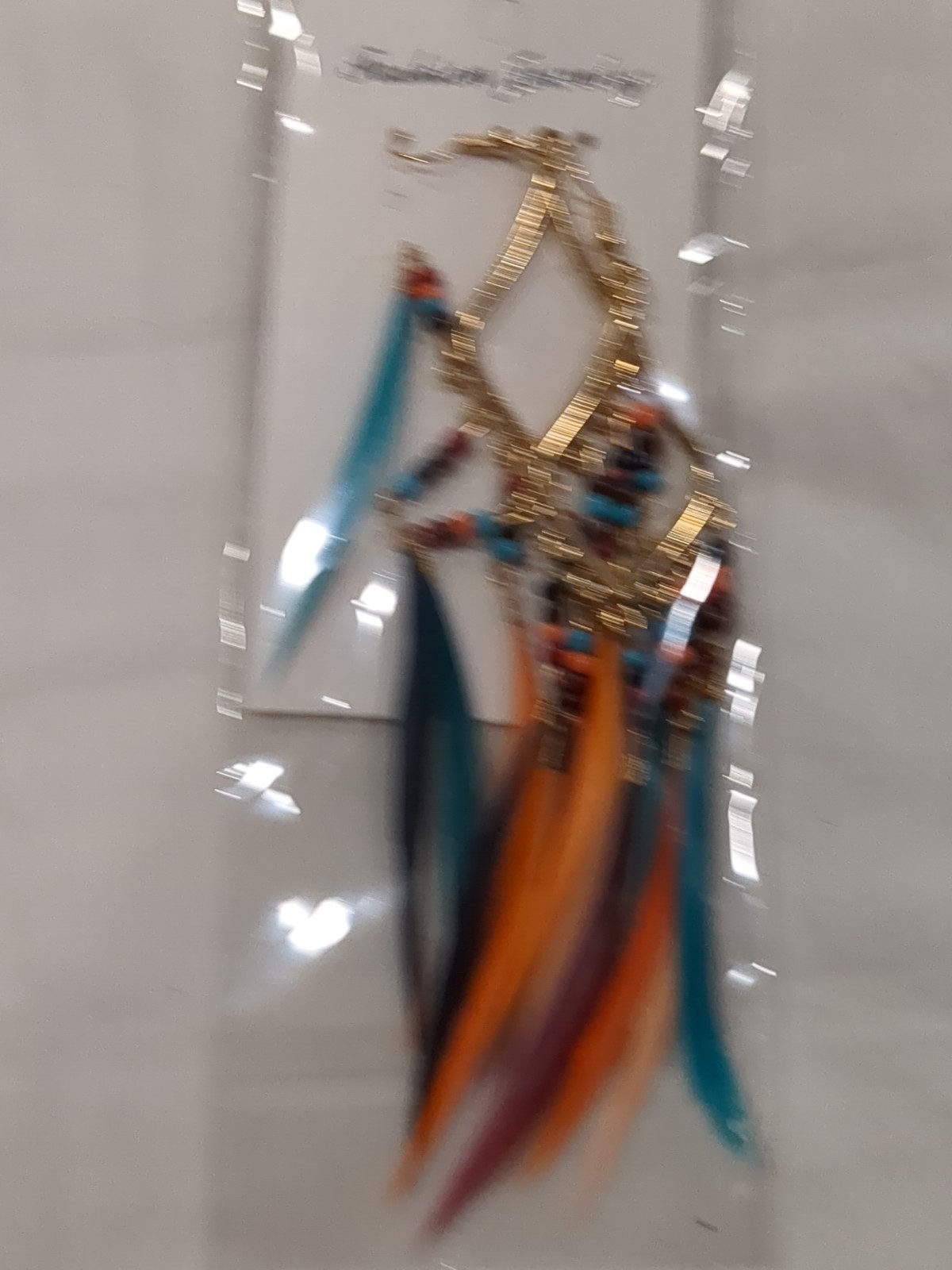Bead Earrings 2 PC Set Feather Tassel Gold Boho Ethnic Retro Bohemian Dangle