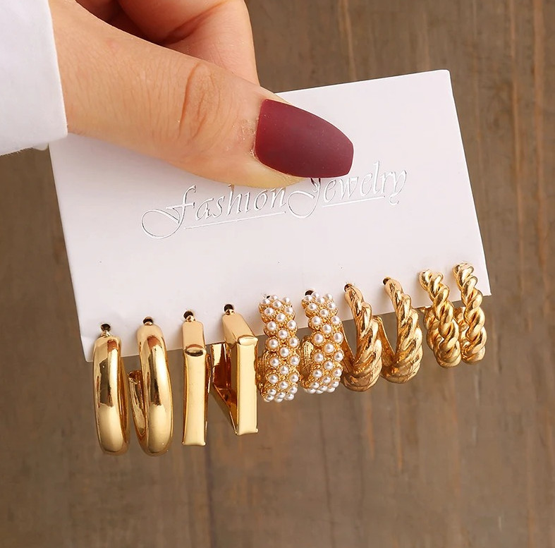 1set Gold Vintage Pearl Earrings Geometric Dangle Drop Earrings for Women – NEW