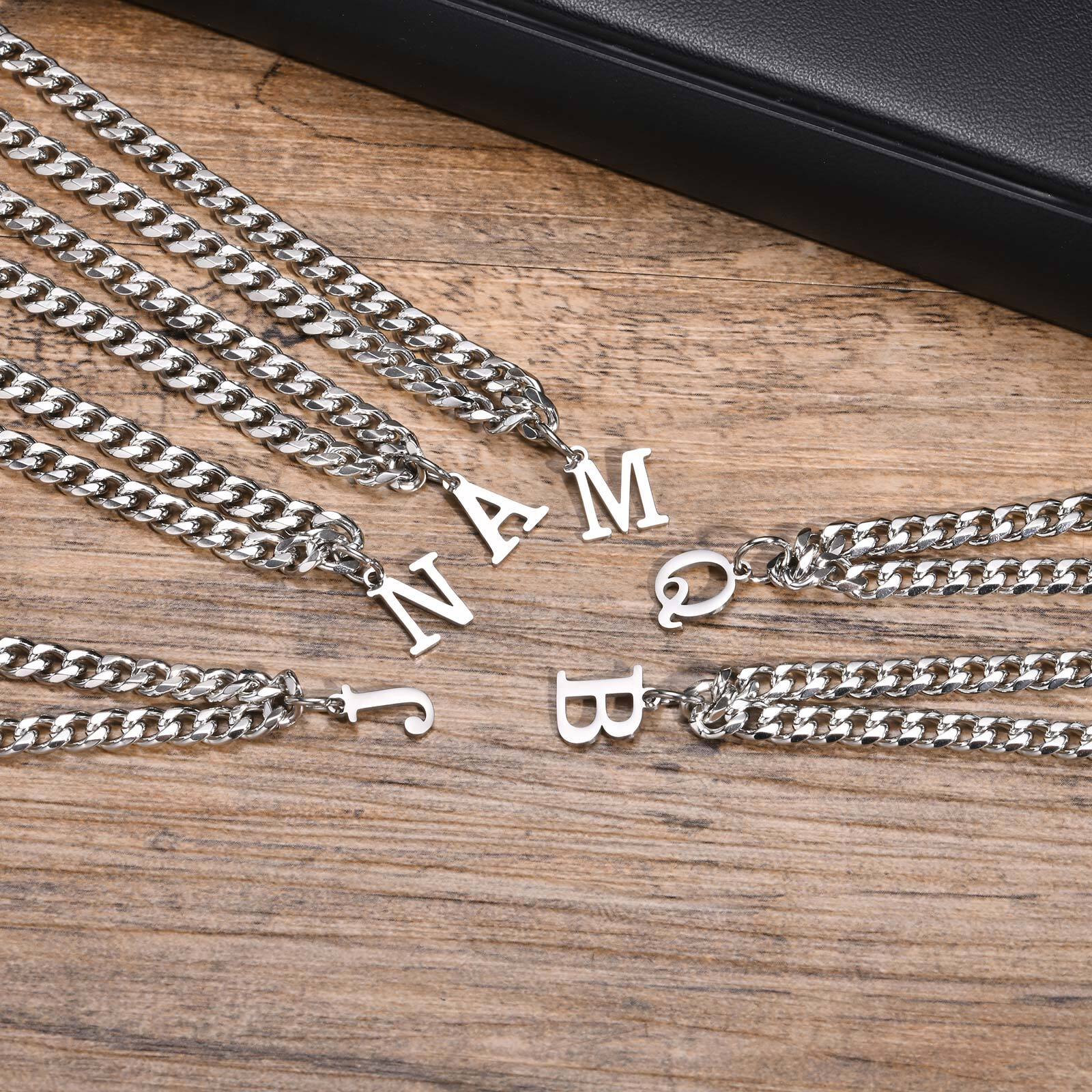 Vnox Classic Initial Letter Necklaces for Men Stylish Pendant with Cuban Chain