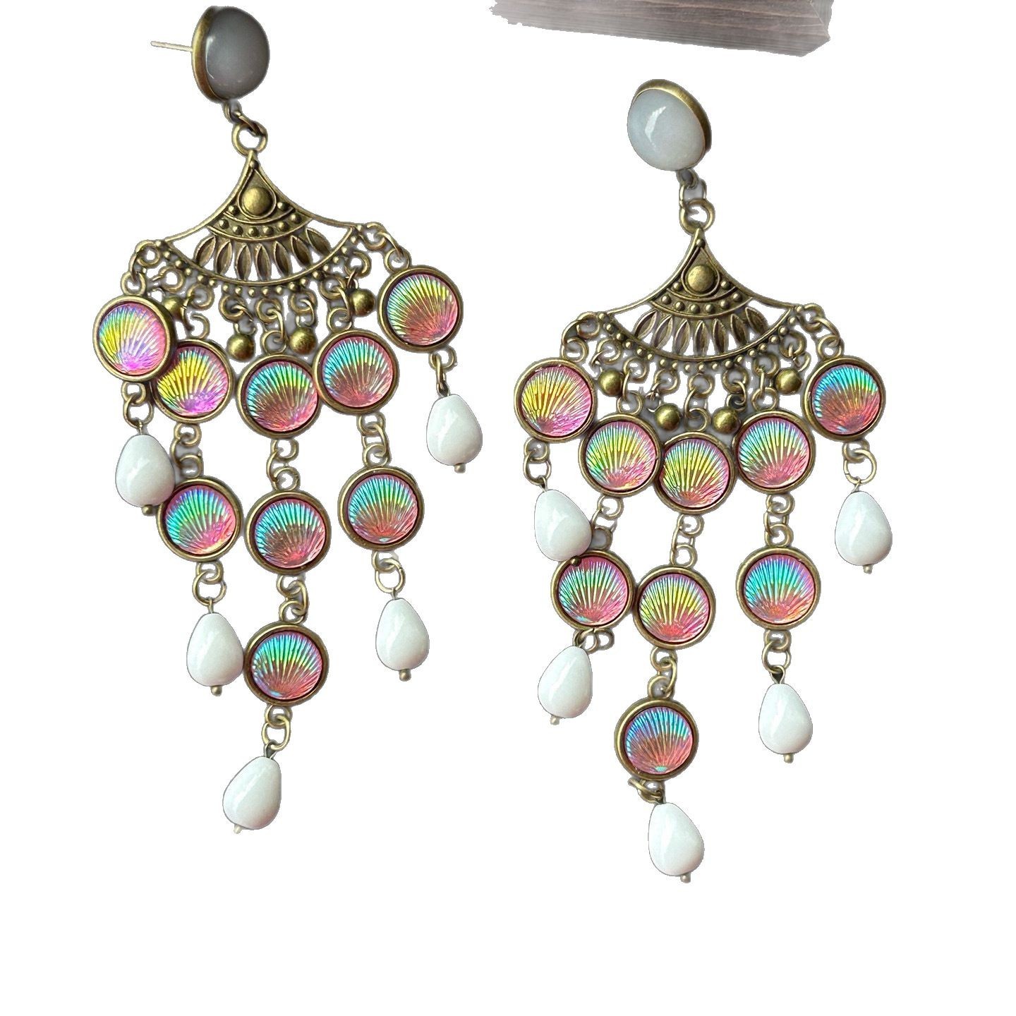 Dreamy Pink Mermaid Shell Earrings For Women Vintage Chinoiserie Drop Jewelry