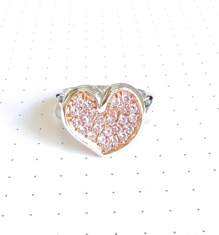 (SIZE 6,7,8,9) Champagne HEART RING Lite Pink CZs & Filigree 925 STERLING SILVER